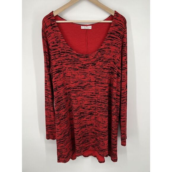Bryn Walker Red Tunic Top Oversized Abstract Print Size XL Long Sleeve Crew Neck - Picture 1 of 5